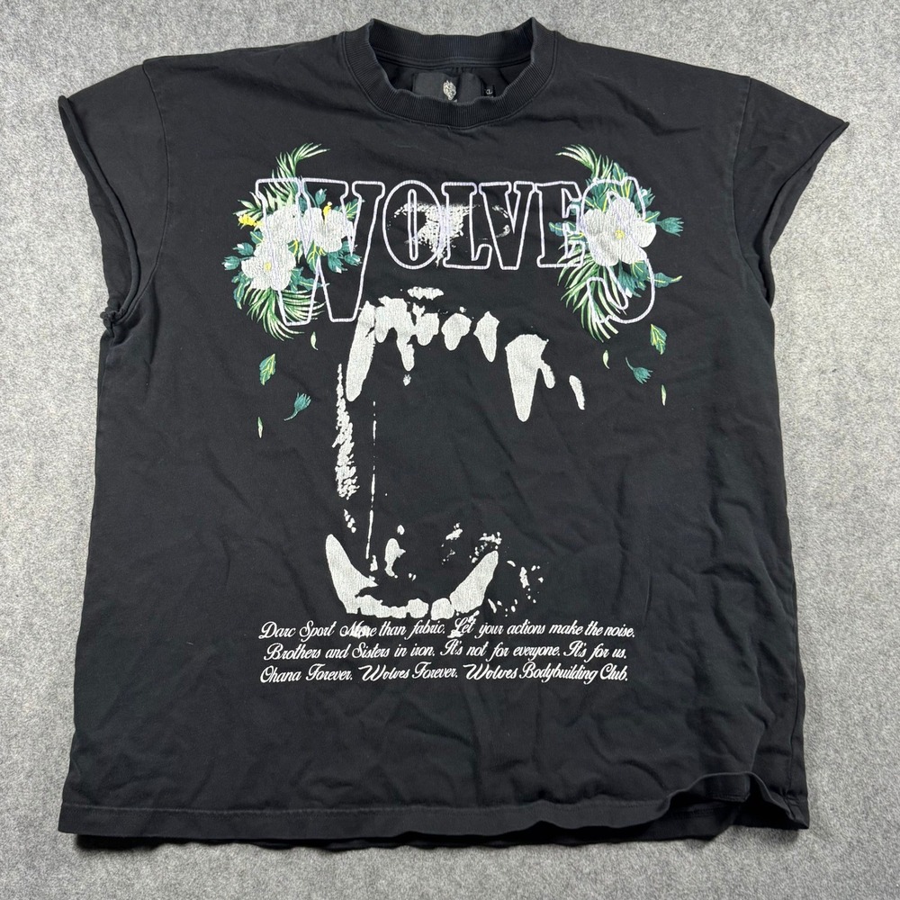 Darc Sport Wolves Bodybuilding Club Muscle Tee Black Graphic XL Limited Raw Hem